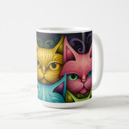 Caneca De Café Família Cat Colorida Whimsical 3