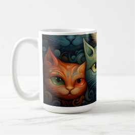 Caneca De Café Família Cat Colorida Whimsical 3a