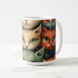 Caneca De Café Família Cat Colorida Whimsical 3b