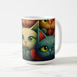 Caneca De Café Família Cat Colorida Whimsical 4a