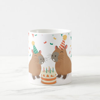 Caneca De Café Família Cute Capybara comemorando o aniversário