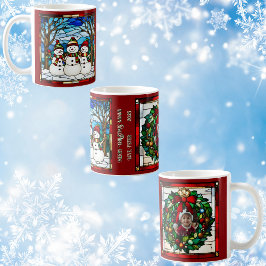 Caneca De Café Família de Boneco de Neve Vidro Policromado Falso