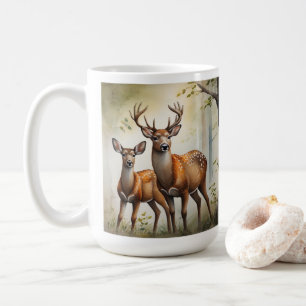 Caneca De Café Família de Cervos em Clareira na Floresta Vida Sel