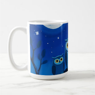Caneca De Café Família de Coruja Noturna Céu enluarado