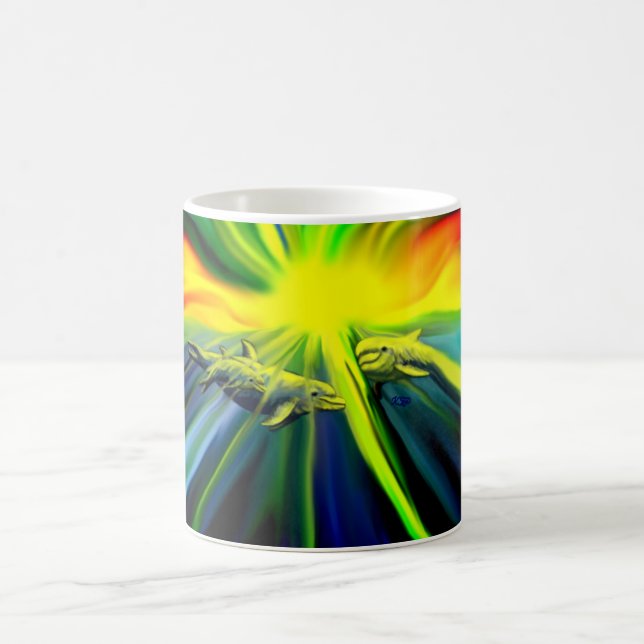 Caneca De Café Família de golfinhos no sol (Centro)