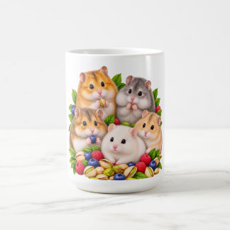 Caneca De Café Família de hamsters fofa com frutas vermelhas e pi