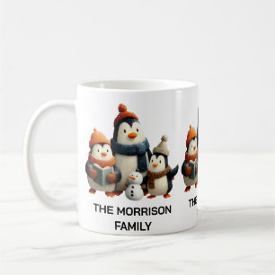Caneca De Café Família de Pinguins de Inverno com Boneco de Neve