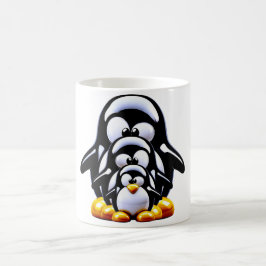 Caneca De Café Família de Pinguins Empilhados