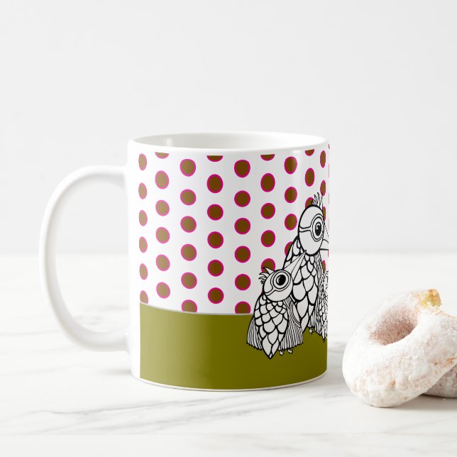 Caneca De Café Família e Bolinhas de aves (Com Donut)