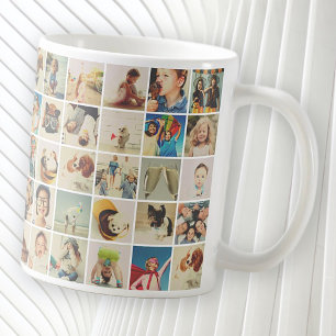 Caneca De Café Família e Pet Modernos de 30 Fotos Personalizadas
