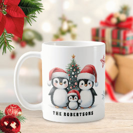 Caneca De Café Família Engraçado Pinguins Nome Natal