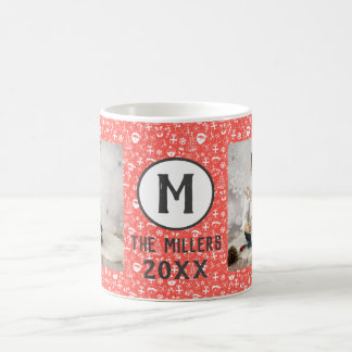 Caneca De Café Família Festiva de Férias Monograma Vermelho 2 Fot