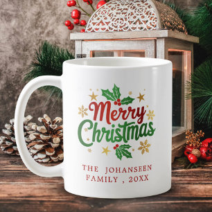 Caneca De Café Família Moderna Russa de Tipografia de Feliz Natal