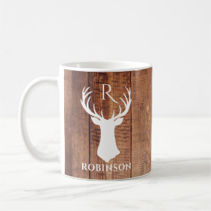 Caneca De Café Família Russa Monograma Madeira Estilo Deer Antler
