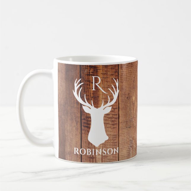 Caneca De Café Família Russa Monograma Madeira Estilo Deer Antler (Esquerda)