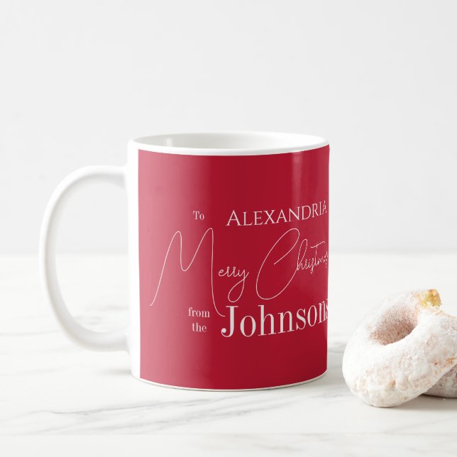 Caneca De Café Família Vermelha Personalizada de Natal (Com Donut)