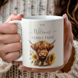 Caneca De Café Family Farm Rustic Sunflower Highland Cow