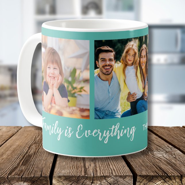 Caneca De Café Family Is Everything 3 Photo Collage Family Name   (Criador carregado)