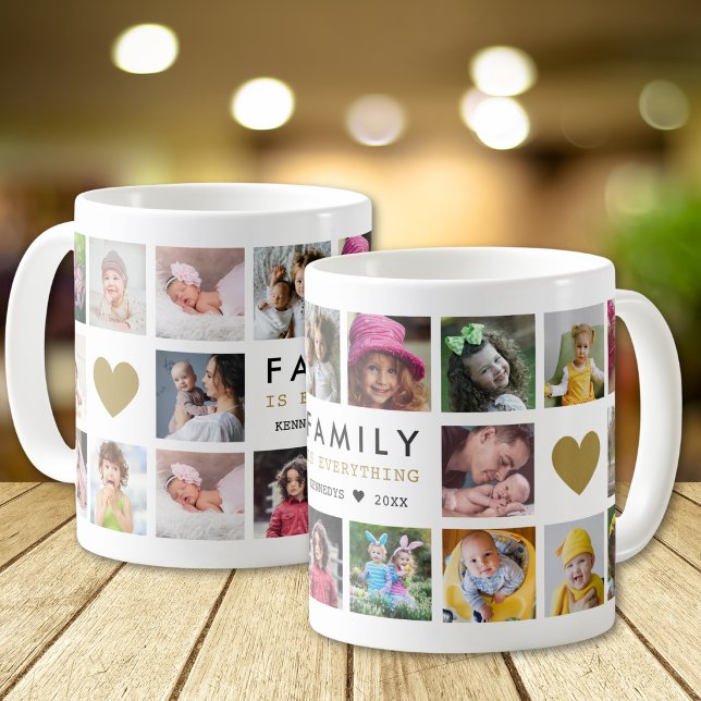 Caneca De Café  Family Is Everything Quote Name 20 Photo Collage (Criador carregado)