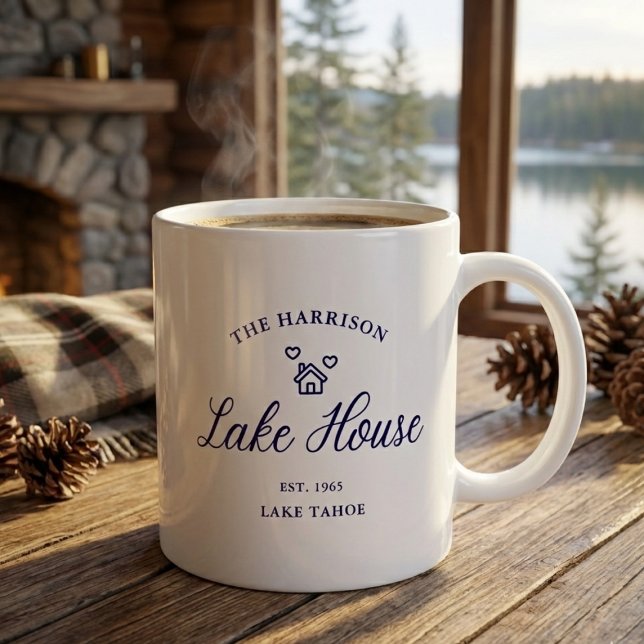 Caneca De Café Family Lake House Coastal Custom Decor (Criador carregado)