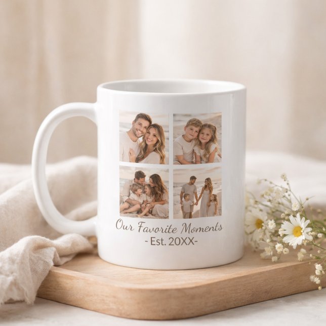 Caneca De Café Family Photo Collage with Custom Text (Criador carregado)