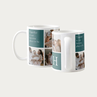 Caneca De Café Family Quote 8 Photo Collage Teal