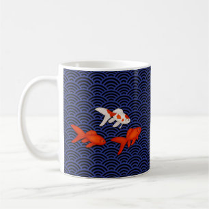 Caneca De Café Fantail Goldfish no padrão de onda de Seigaiha Ja
