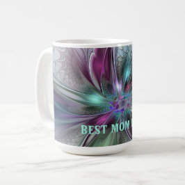 Caneca De Café Fantasia Abstrata Colorida Floral Melhor Mãe