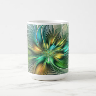 Caneca De Café Fantasia Abstrata Moderna Colorida Floral Fractal