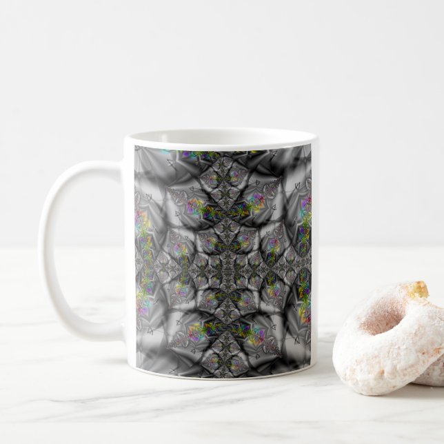 Caneca De Café Fantasia | Arte Fractal Arco-Íris (Com Donut)