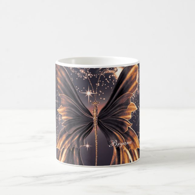 Caneca De Café Fantasia Borboleta Brilho Dourado (Centro)