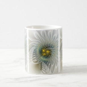 Caneca De Café Fantasia da Flor de Prata Dourada Arte Fractal Abs