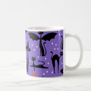 Caneca De Café Fantasia de Halloween MCM Gatos Roxos Minimalistas