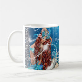 Caneca De Café Fantasia de Sereia Cabeça Vermelha Praia Encantada