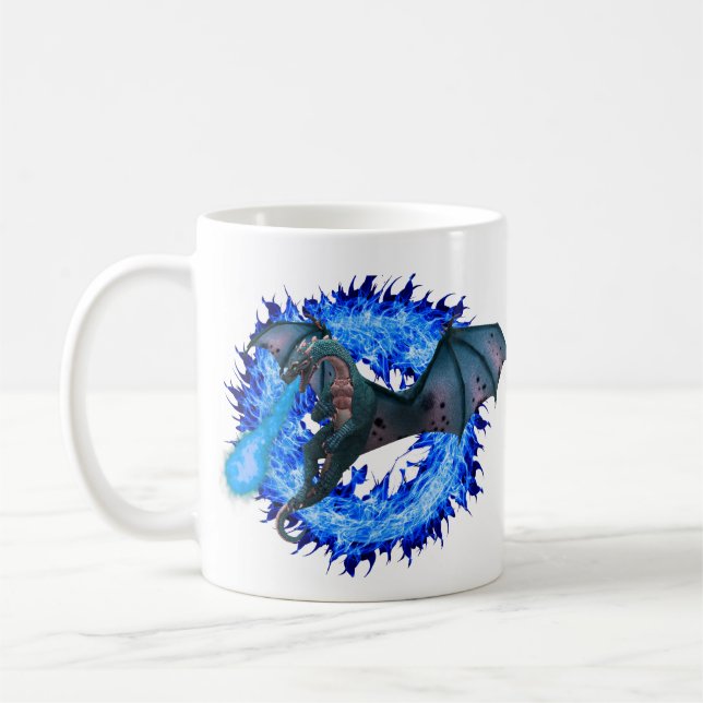 Caneca De Café Fantasia Dragão Azul Flaming Fire (Esquerda)