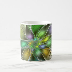 Caneca De Café Fantasia Flor Colorida Moderno Abstrato Fractal