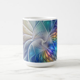 Caneca De Café Fantasia Floral, Abstrato Fractal Colorida