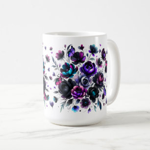 Caneca De Café Fantasia Floral Brilhante e Escura com Borboletas