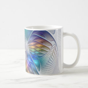 Caneca De Café Fantasia Floral, Flor Abstracta Colorida Fractal