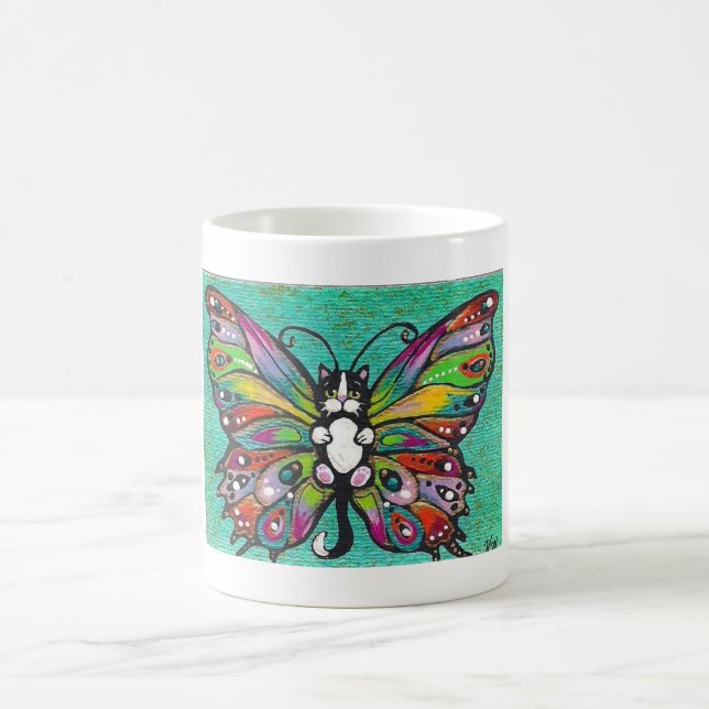 Caneca De Café Fantasia lunática do gato/borboleta de Catterfly (Centro)