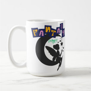 Caneca De Café Fantasia Magia - Fada Sentada na Lua com Estrelas