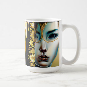 Caneca De Café Fantasia Mística Ética - Arte Preta e Dourada