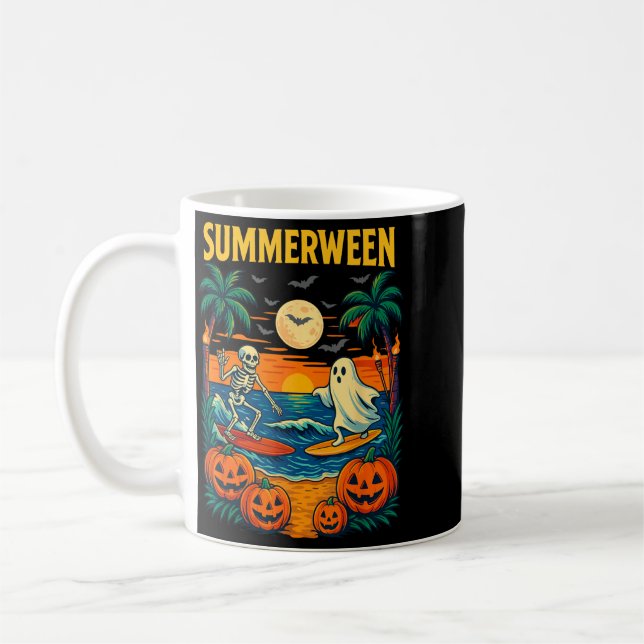 Caneca De Café Fantasias de Praia de Esqueleto Fantasma de Hallow (Esquerda)