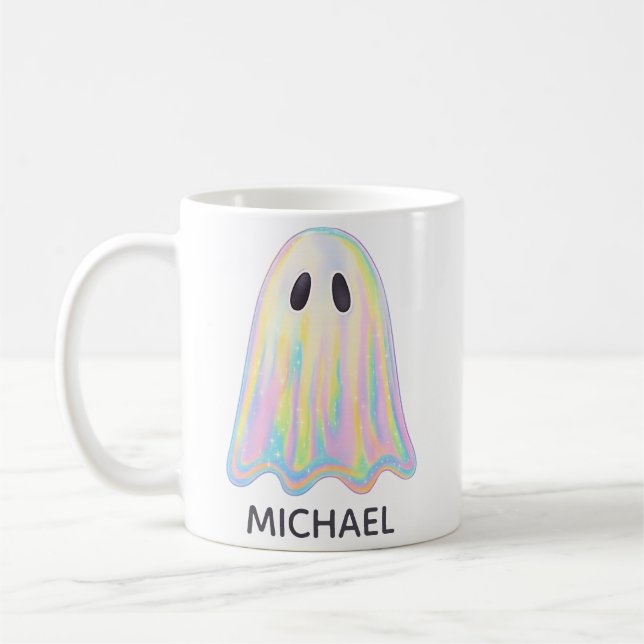 Caneca De Café Fantasma Arco-Íris Pastel Fofo | Assustador Estéti (Esquerda)