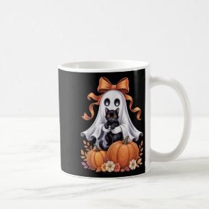 Caneca De Café Fantasma Assustador Segurando Gato Preto Floral Gr
