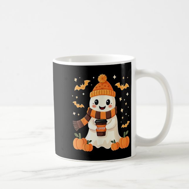Caneca De Café Fantasma Bebendo Café Halloween Fantasma Fofo Café (Direita)