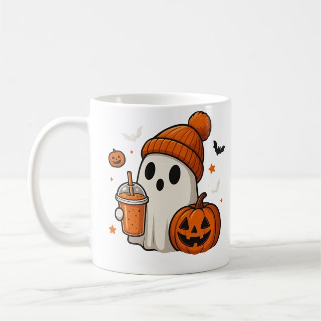 Caneca De Café Fantasma Bonita do Halloween com Abóbora e Beba (Esquerda)