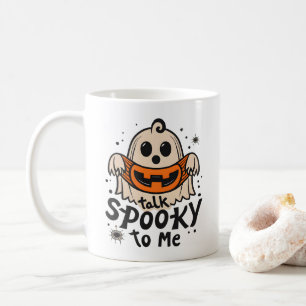 Caneca De Café Fantasma Bonita do Halloween Retro: Fale Estranho