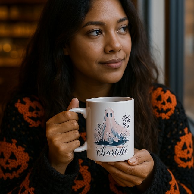 Caneca De Café Fantasma Bonita em Nome de Bushes Halloween (Criador carregado)