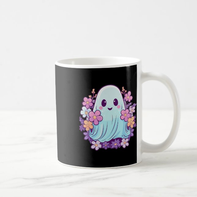 Caneca De Café Fantasma Bonito Com Flores Que Crianças Fantasmas (Direita)